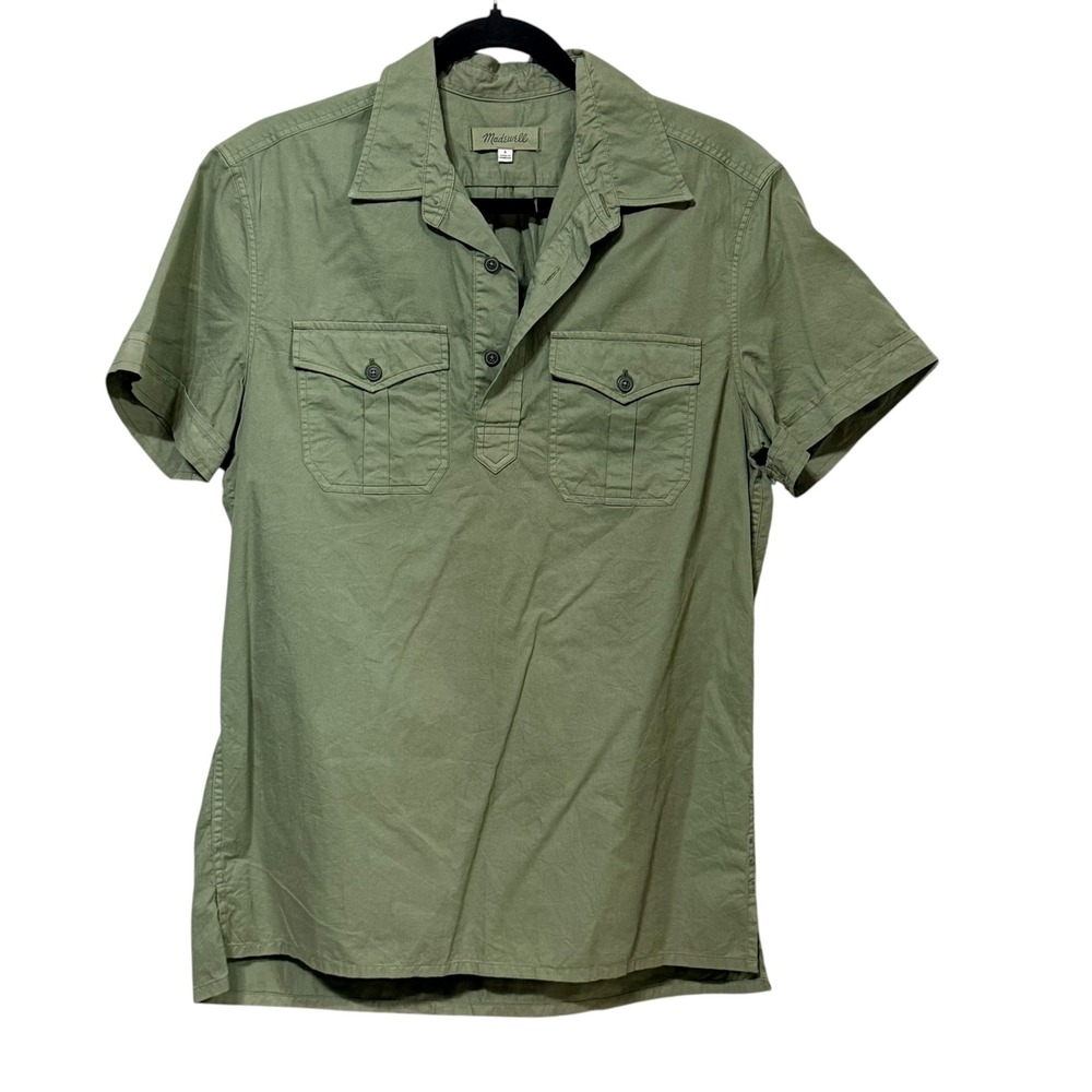 Madewell Mens Small Olive Green Cotton Short Sleeve Popover Utility Shirt